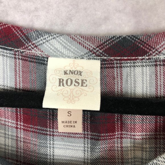 Knox Rose Tunic Sweater Gray & Red Plaid Flowy Comfy Bohemian Long Sleeve Small - Picture 2 of 6
